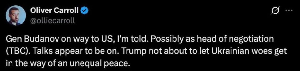 В составе украинский делегации на переговоры в США летит глава военной разведки Буданов — журналист The Economist Оливер Кэролл