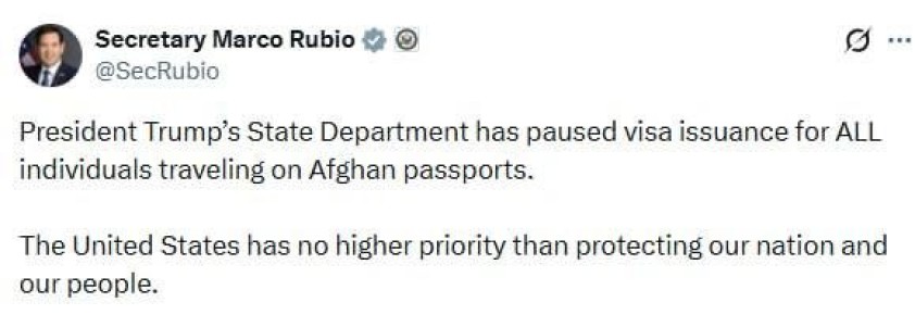 Департамент США приостановил выдачу виз ВСЕМ лицам, путешествующим по афганским паспортам — Марко Рубио