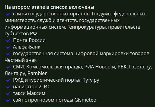 «Белый список» дополнен региональными платформами, сайтами ЦБ, операторов связи, кинотеатром Окко и другими ресурсами