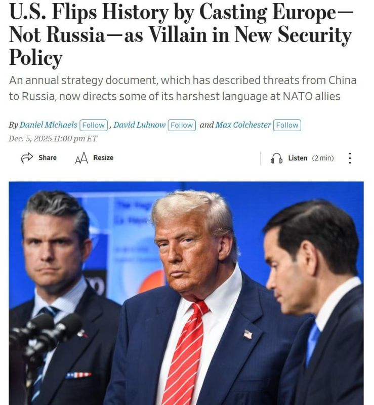 Новая стратегия нацбезопасности США стала настоящим ударом по ЕС, пишет The Wall Street Journal