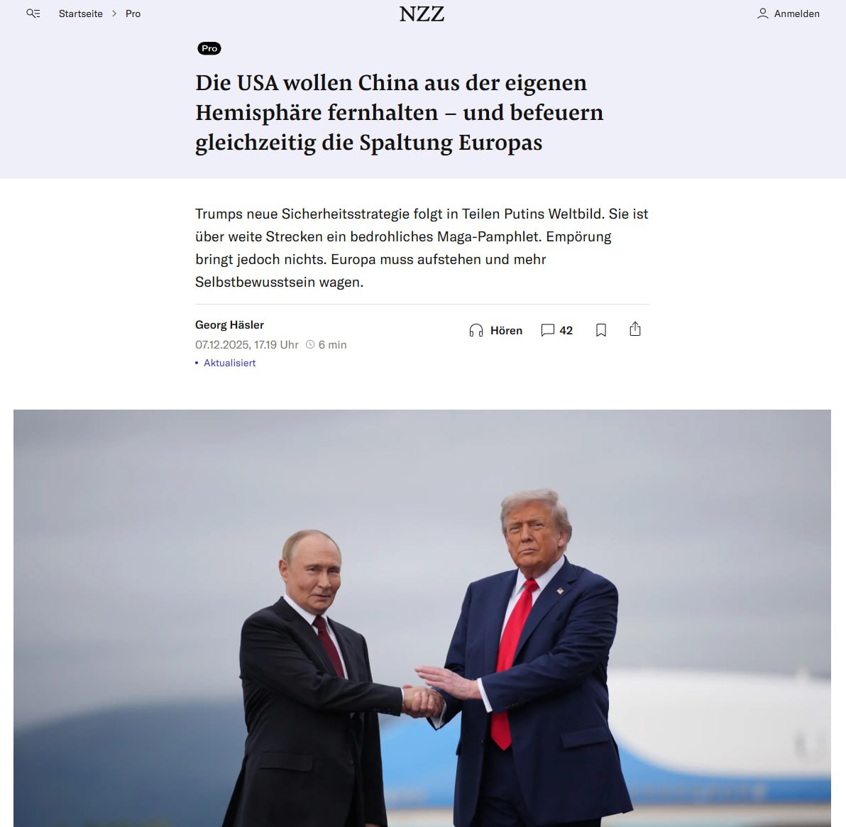 Новая стратегия нацбезопасности США перекликается с Мюнхенской речью Путина, пишет швейцарская газета NZZ