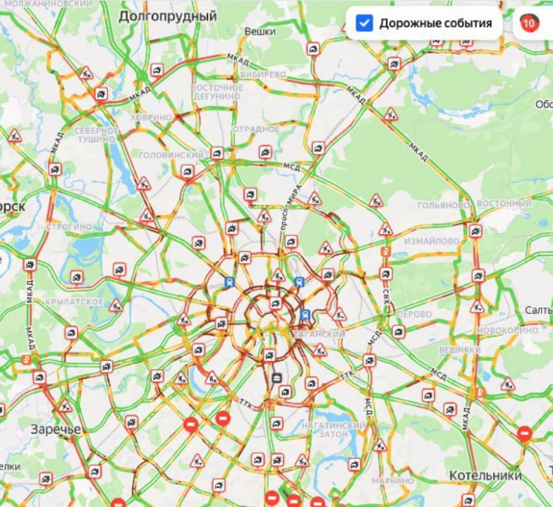 Москву сегодня вечером сковали 10-балльные пробки