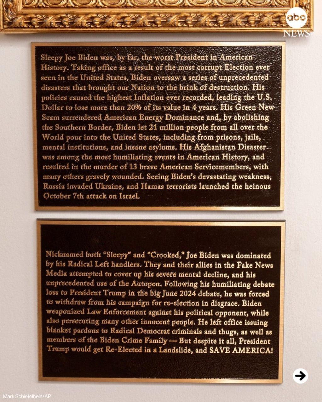 «Сонный Джо» и «Раскольнический Обама» — насмешливые таблички про экс-лидеров США появились на «президентской аллее славы» в Белом доме «Сонный Джо» и «Раскольнический Обама» — насмешливые таблички про экс-лидеров США появились на «президентской аллее славы» в Белом доме