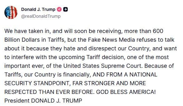 США получили и вскоре получат более $600 млрд в виде пошлин и стали гораздо значительней, чем прежде — Трамп