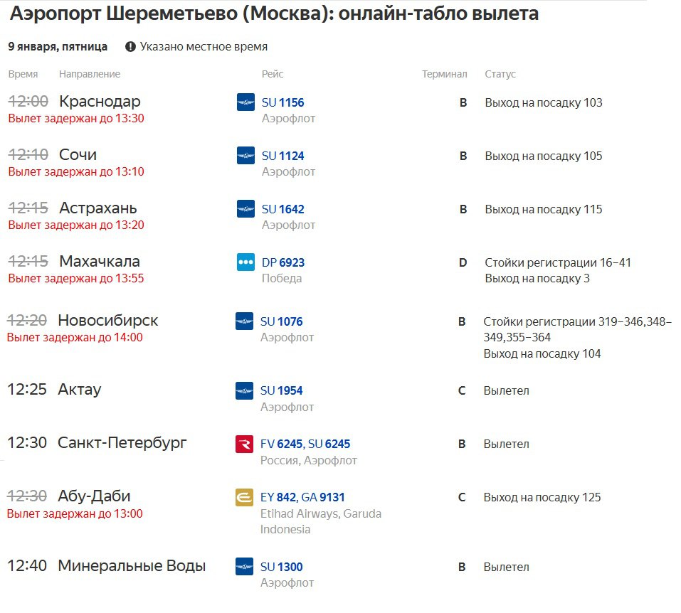 Уже 452 рейса, запланированных на сегодня, задержаны или отменены в аэропортах Москвы из-за сильной метели