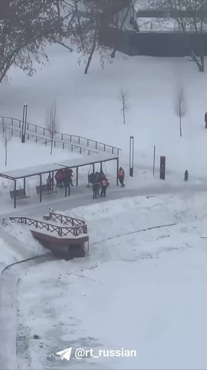 Некоторые московские коммунальщики смирились с неудержимым снегопадом, пишут в местных группах