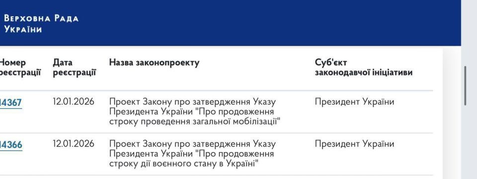 Зеленский внес в Раду законопроекты о продлении военного положения и мобилизации еще на 90 суток, до мая