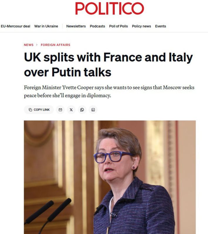 Министр иностранных дел Великобритании Иветт Купер продолжает дело Бориса Джонсона и выступает против переговоров с Путиным