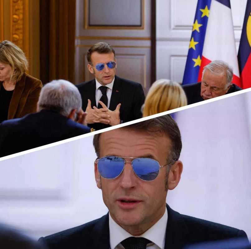 Макрон пришёл в солнцезащитных очках в Елисейский дворец — объяснил это «незначительной проблемой» и сказал, что «придётся потерпеть» его таким