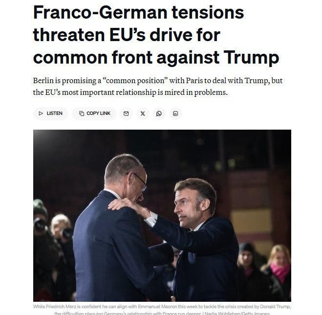 Проблемы в отношениях Франции и Германии угрожают созданию единого фронта ЕС против Трампа, пишет Politico