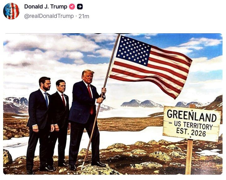 Трамп в соцсети: «Гренландия — территория США с 2026 года»