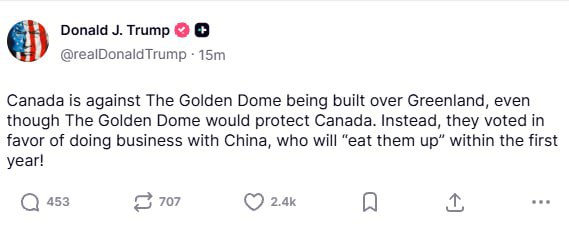 Оттава выступает против строительства «Золотого купола» над Гренландией, несмотря на то что он защищал бы саму Канаду, заявил Трамп