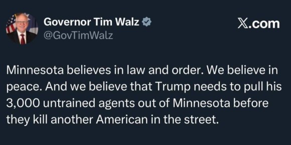 Мы считаем, что Трампу необходимо вывести свои 3.000 неподготовленных агентов из Миннесоты, прежде чем они убьют еще одного американца на улице — губернатор Миннесоты Тим Уолз