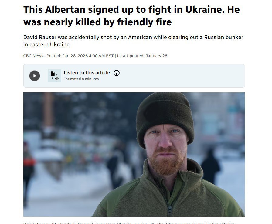 Воюющий за ВСУ американский наёмник случайно подстрелил сослуживца из Канады, передаёт CBC