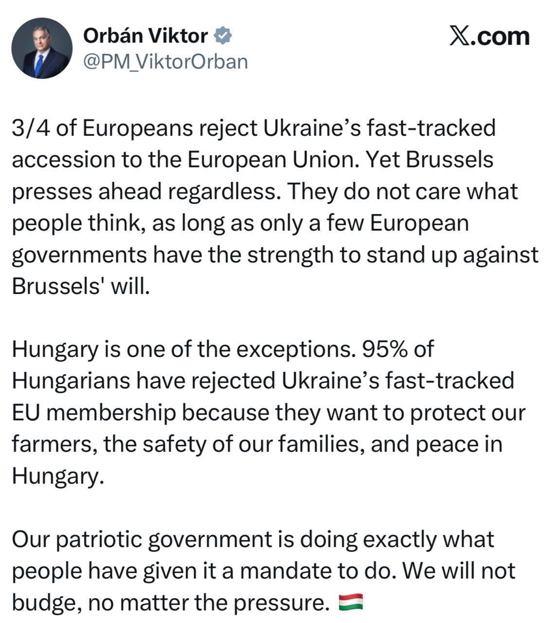 Три четверти европейцев отвергают скорейшее вступление Украины в ЕС — Виктор Орбан