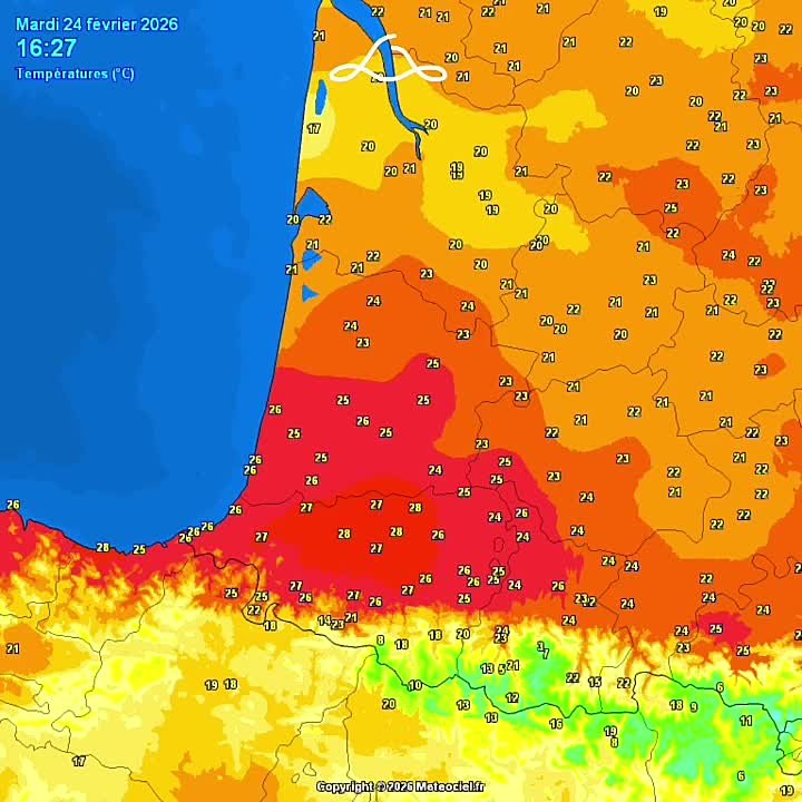 Андрей Клинцевич: Климатические качели. Вчера в регионе Атлантических Пиренеев на юго-западе Франции был зафиксирован абсолютный рекорд температуры за всё время наблюдений (для зимы)